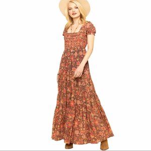 Free People Getaway Floral Tiered Maxi Dress L NWT